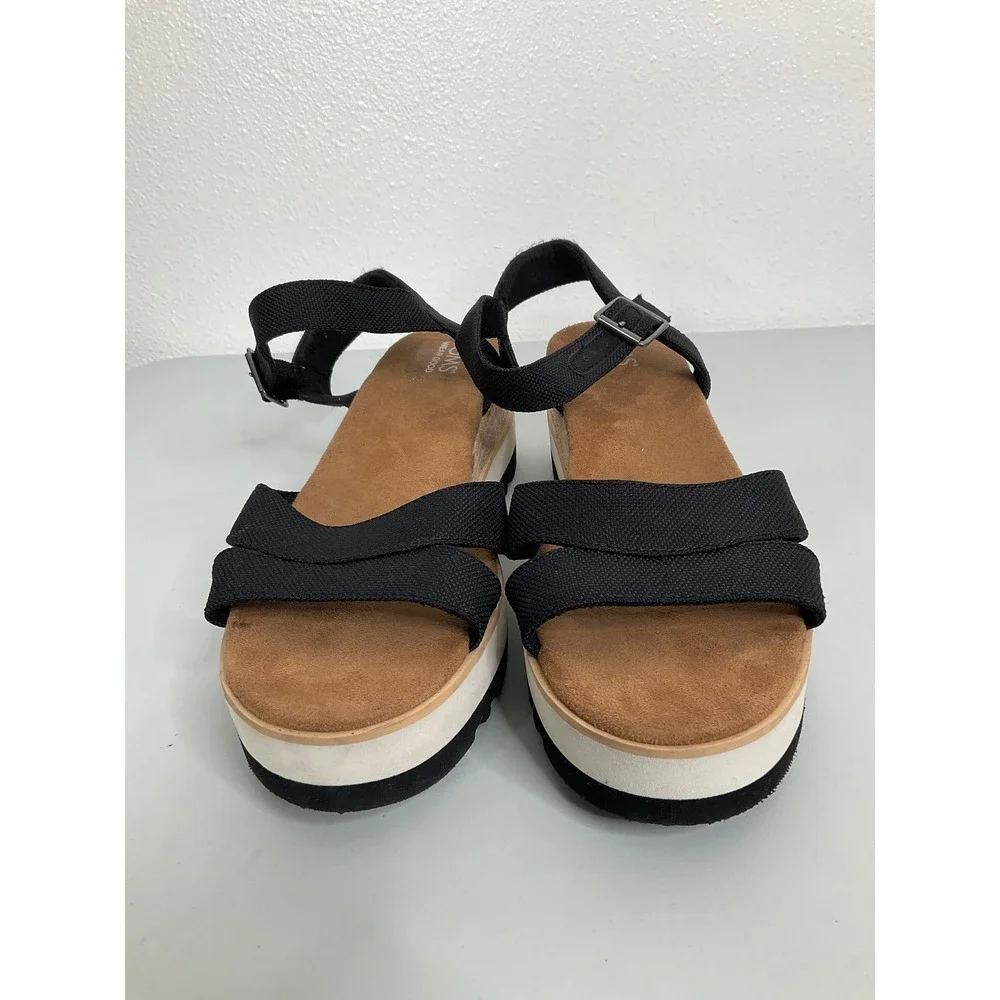 TOMS Diana Black Canvas Platform‎ Wedge Espadrille Sandals Womens 11